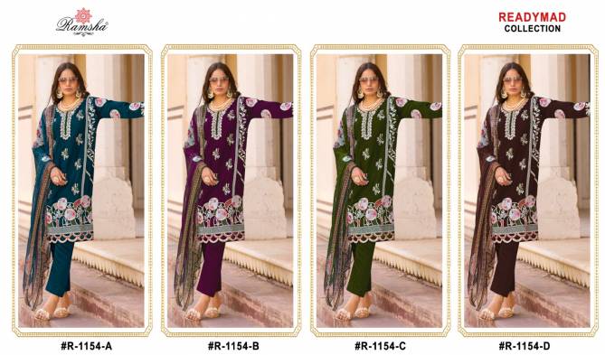 R 1154 By Ramsha Embroidery Georgette Pakistani Suits Wholesale Price In Surat